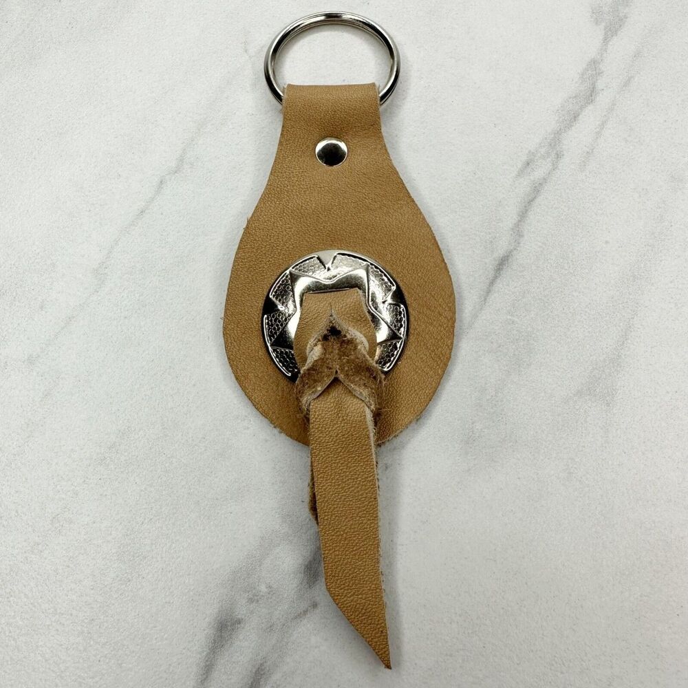 Soft Brown Leather Fringe Western Concho Boho Keychain Keyring